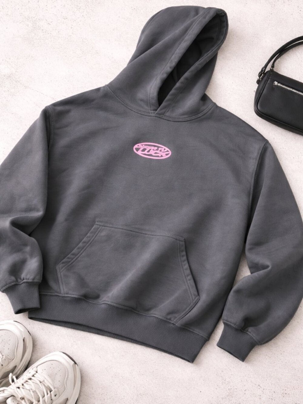 Cold Culture Graphic Hoodie Gray Pink Logo Streetwear Oversized Pullover